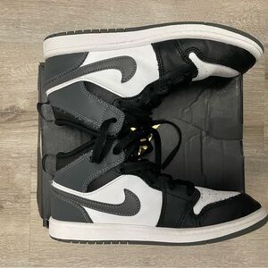 Youth Jordan 1 Mid Black and White Sneakers